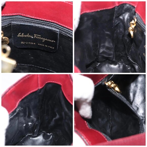 Salvatore Ferragamo Hand Bag Canvas Red Gold Auth - Picture 15 of 16